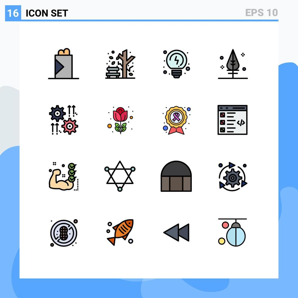 Universal Icon Symbols Group of 16 Modern Flat Color Filled Lines of arrow cog solutions gear giving Editable Creative Vector Design Elements
