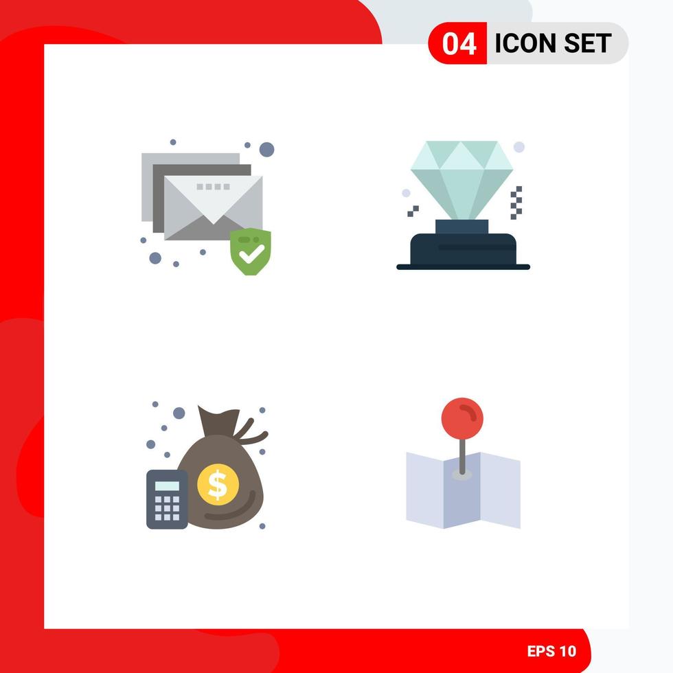 Set of 4 Commercial Flat Icons pack for email money business accounting pin Editable Vector Design Elements