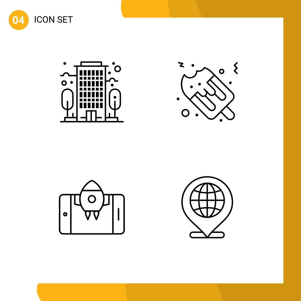 User Interface Pack of 4 Basic Filledline Flat Colors of building start ice cream app globe Editable Vector Design Elements