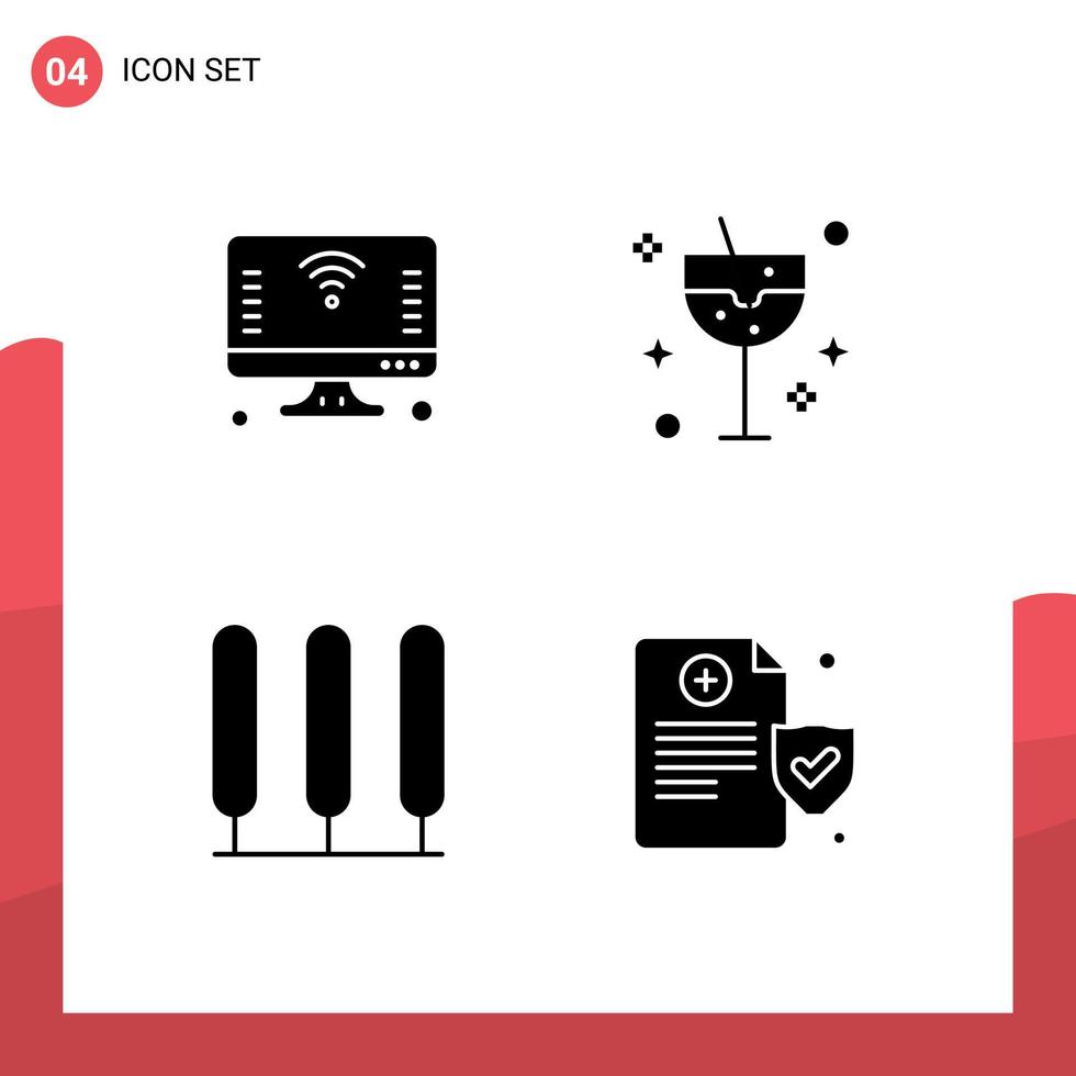 Set of 4 Modern UI Icons Symbols Signs for computer cypress things drink tree Editable Vector Design Elements