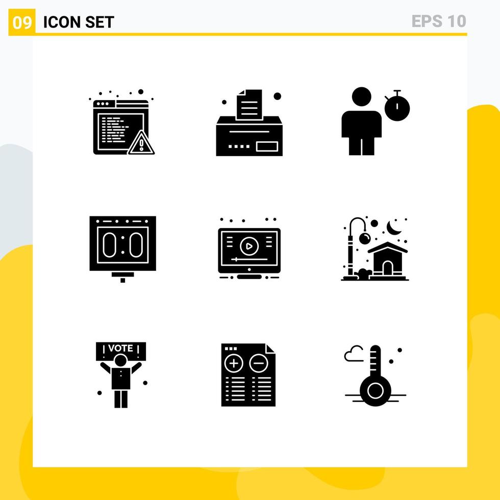 Pictogram Set of 9 Simple Solid Glyphs of online stadium human sports scoreboard Editable Vector Design Elements