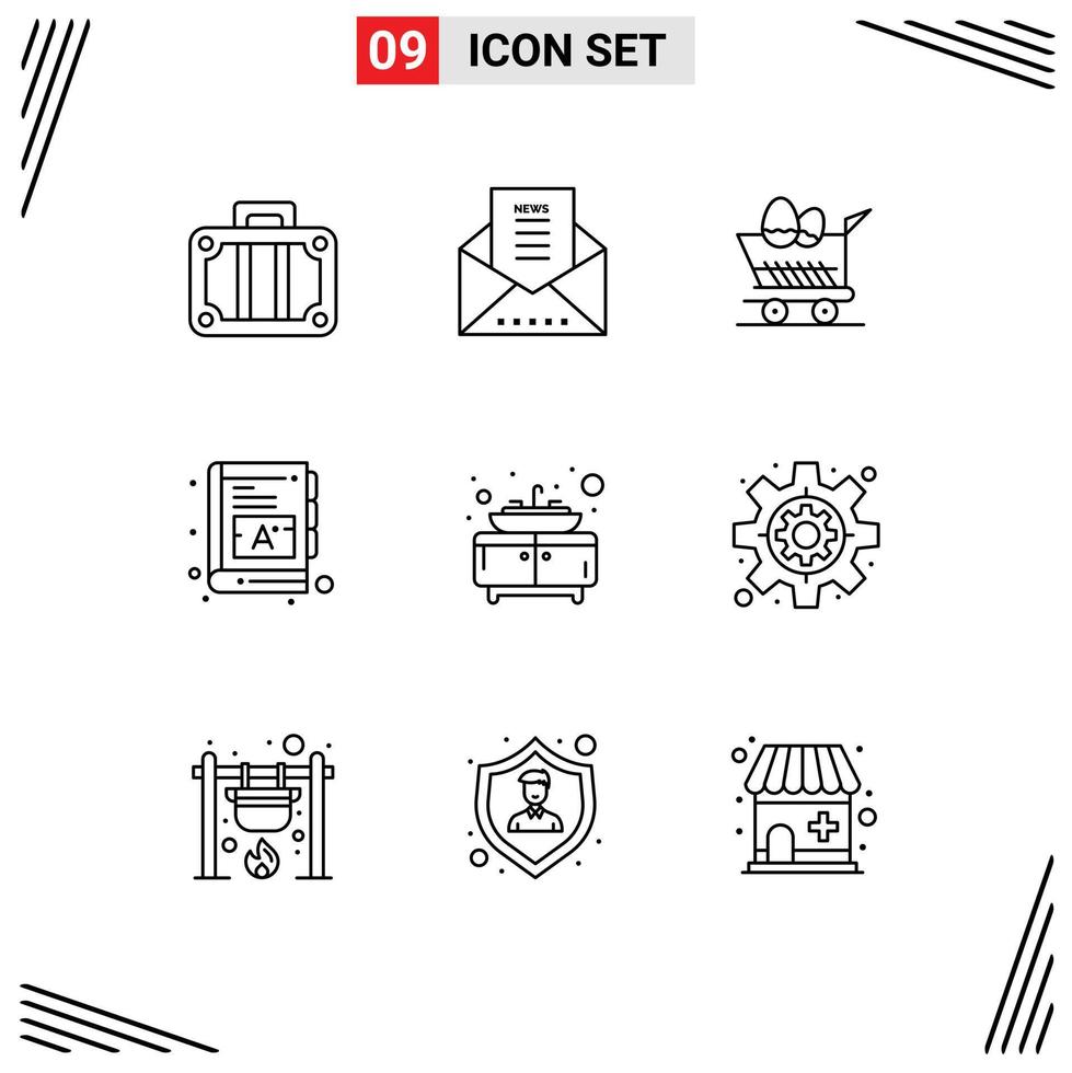 Modern Set of 9 Outlines Pictograph of furniture ebook cart words baby Editable Vector Design Elements