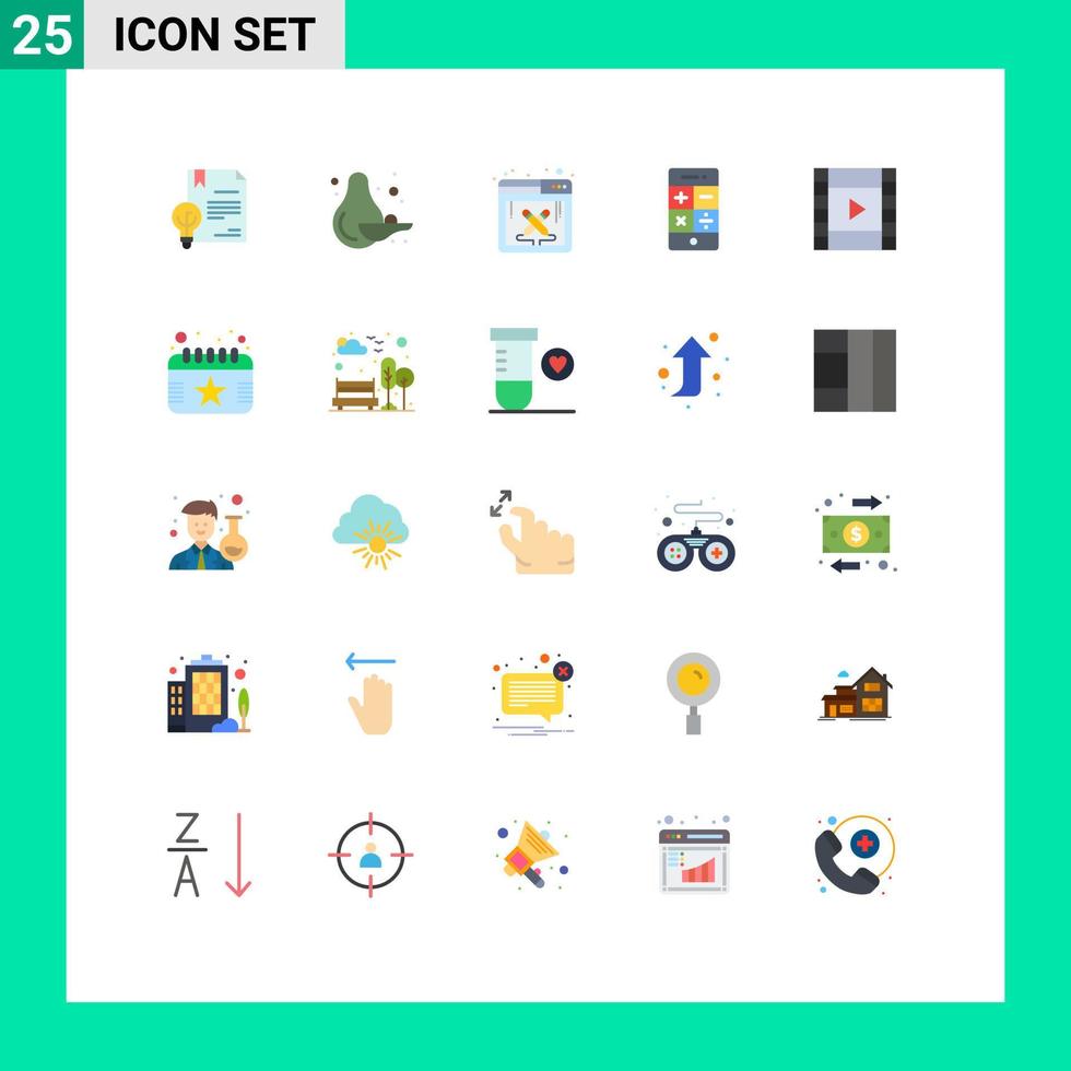 Flat Color Pack of 25 Universal Symbols of media technology design phone calculator Editable Vector Design Elements