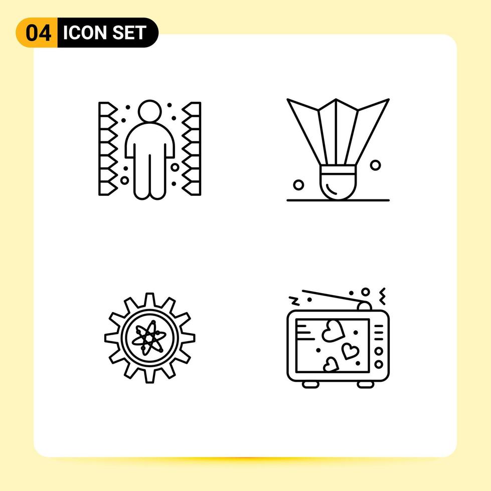 Mobile Interface Line Set of 4 Pictograms of challenge experiment task feather shuttlecock setting Editable Vector Design Elements