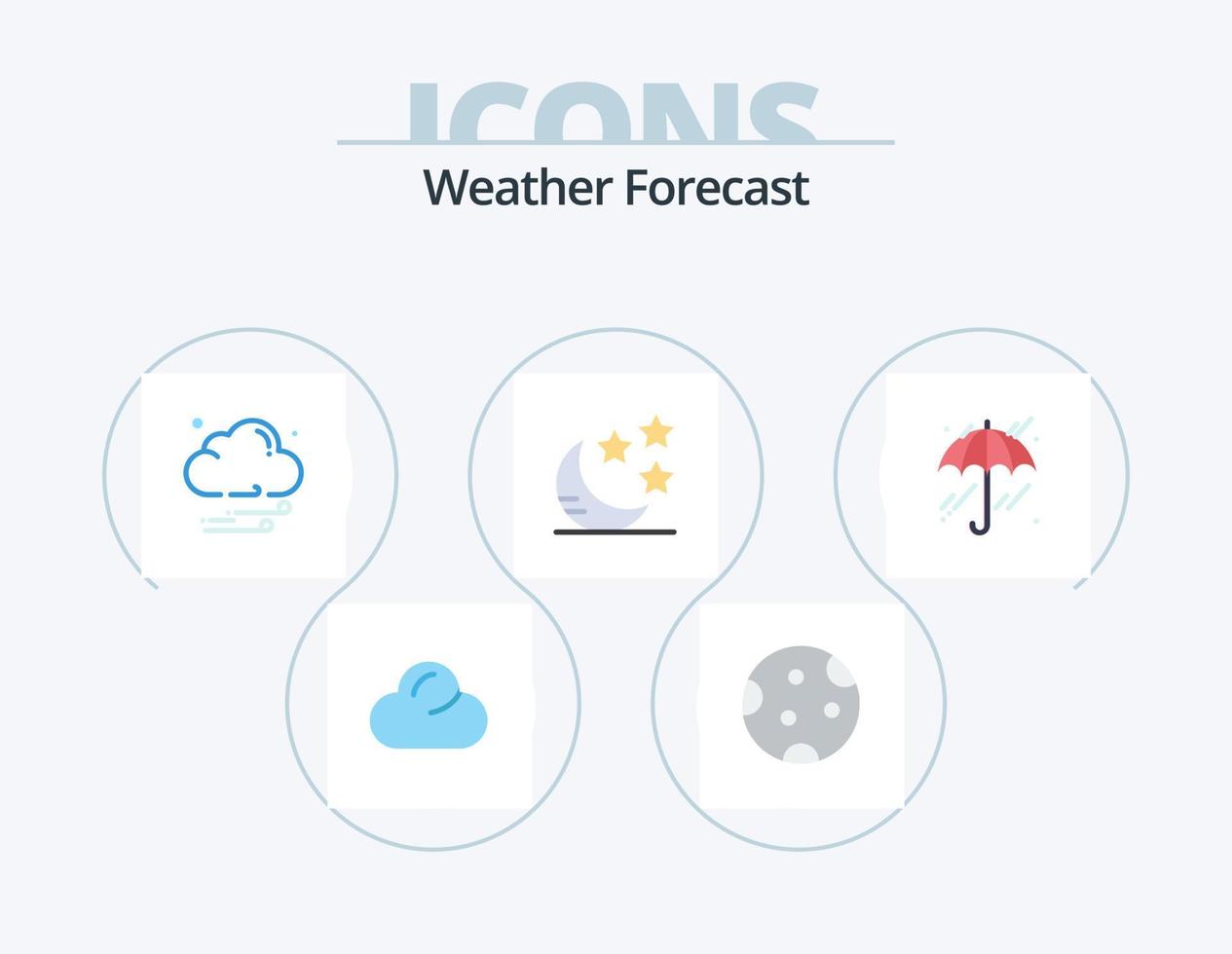 paquete de iconos planos del tiempo 5 diseño de iconos. . clima. nube. sombrilla. luna vector