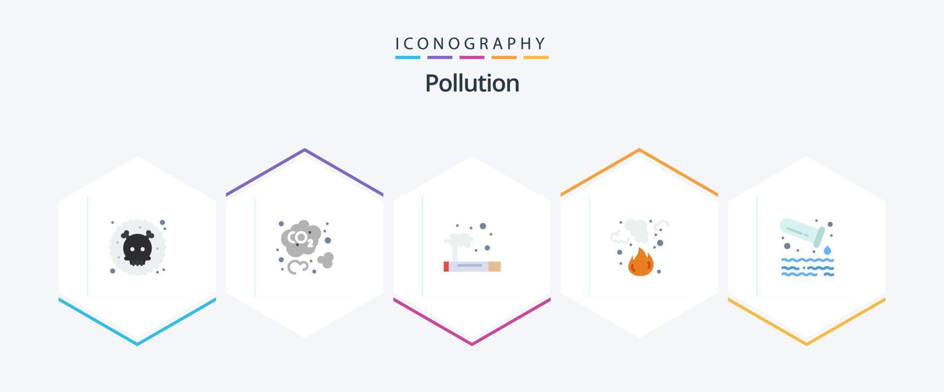 paquete de iconos planos de contaminación 25 que incluye contaminación. fumar. polución. polución. fuego vector