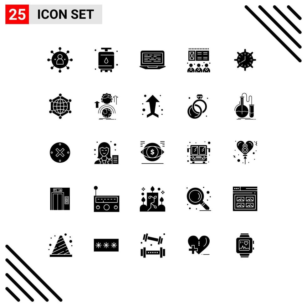 Solid Glyph Pack of 25 Universal Symbols of training lecture power computer code Editable Vector Design Elements