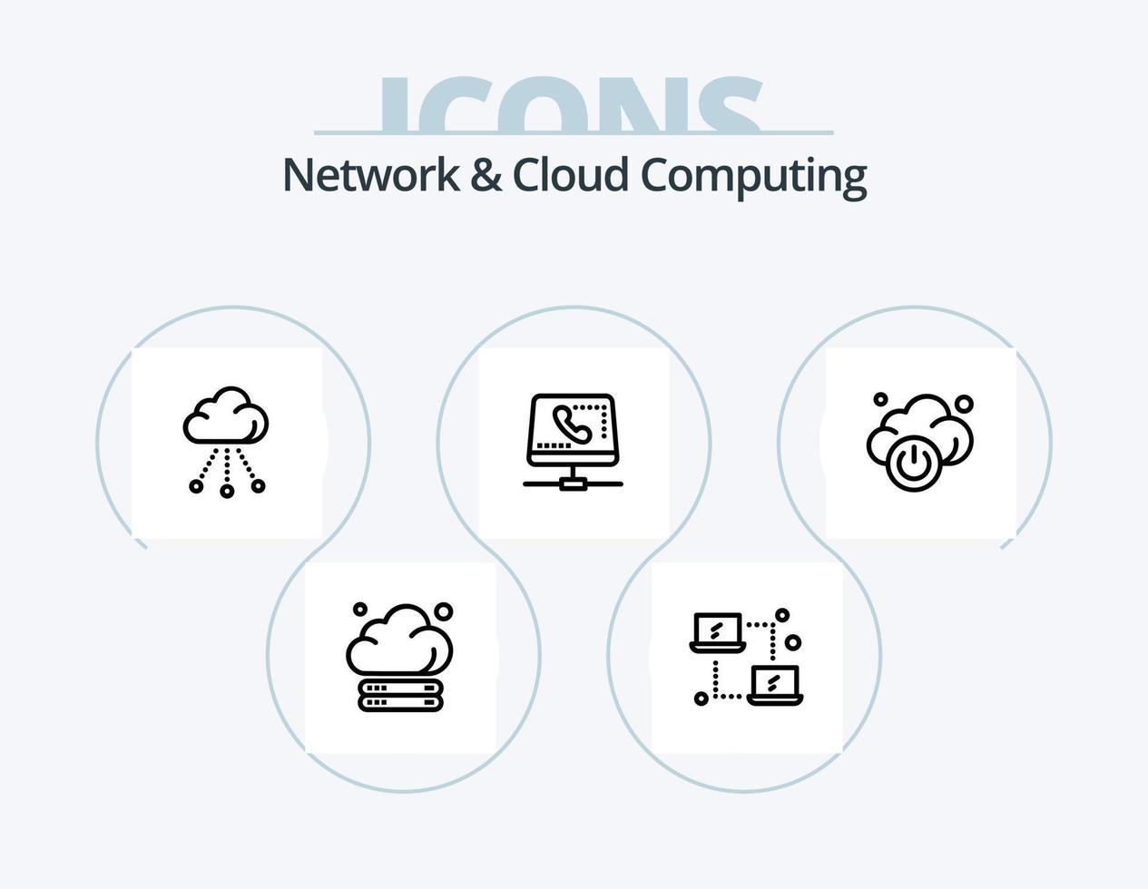 Network And Cloud Computing Line Icon Pack 5 Icon Design. tecnology. laptop. laptop. folder. connection vector