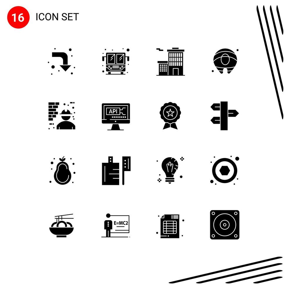 Set of 16 Modern UI Icons Symbols Signs for computer man corporation labour architecture Editable Vector Design Elements