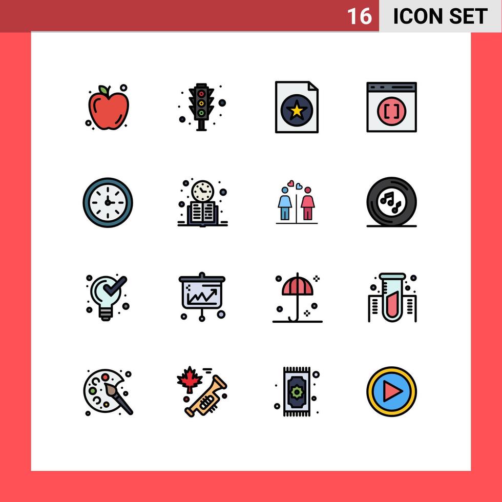 conjunto de pictogramas de 16 líneas llenas de colores planos simples de dispositivos de herramientas dispositivo favorito desarrollar elementos de diseño de vectores creativos editables