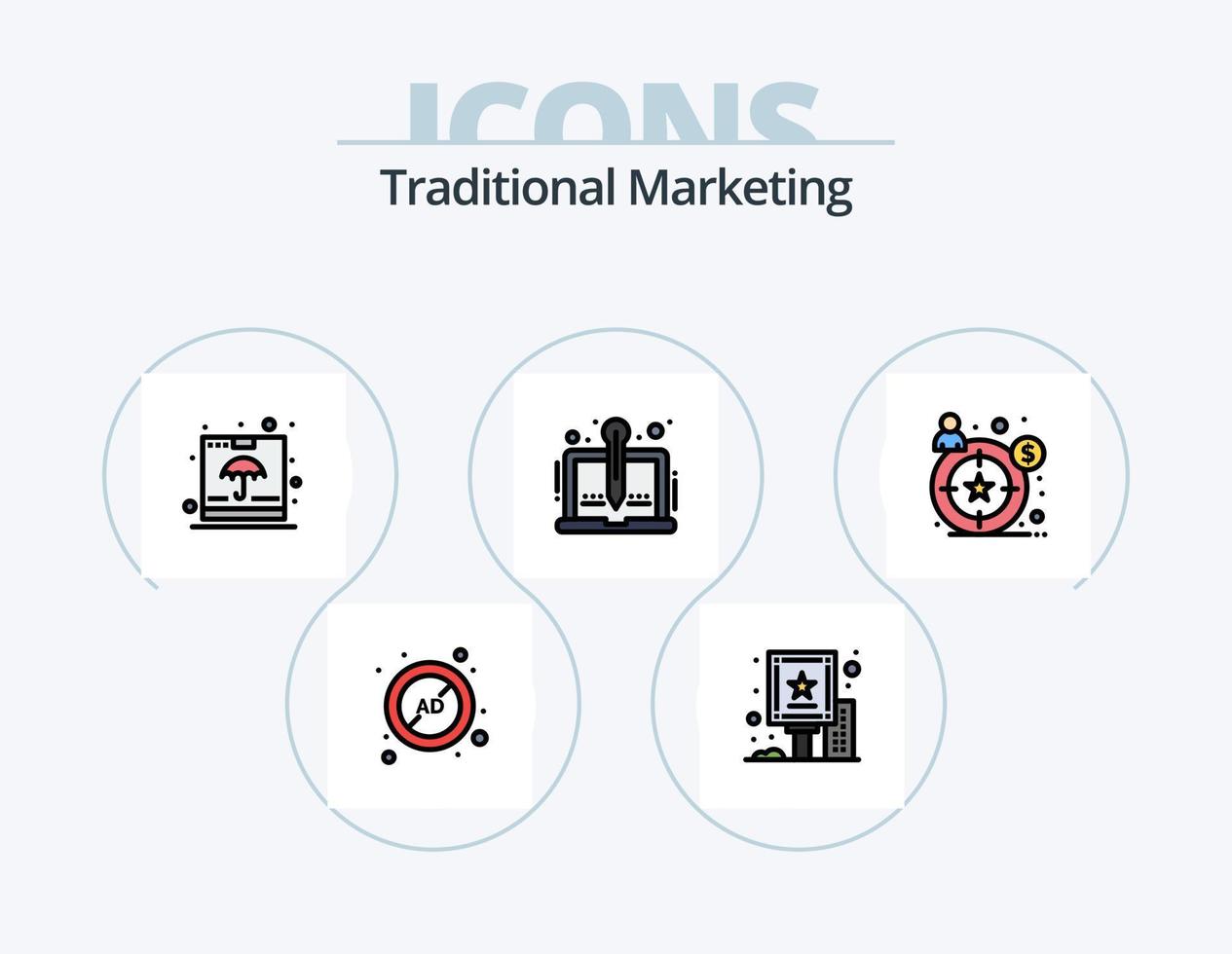 diseño de icono de paquete de icono lleno de línea de marketing tradicional 5. crecer. negocio. lucro. marketing. directo vector