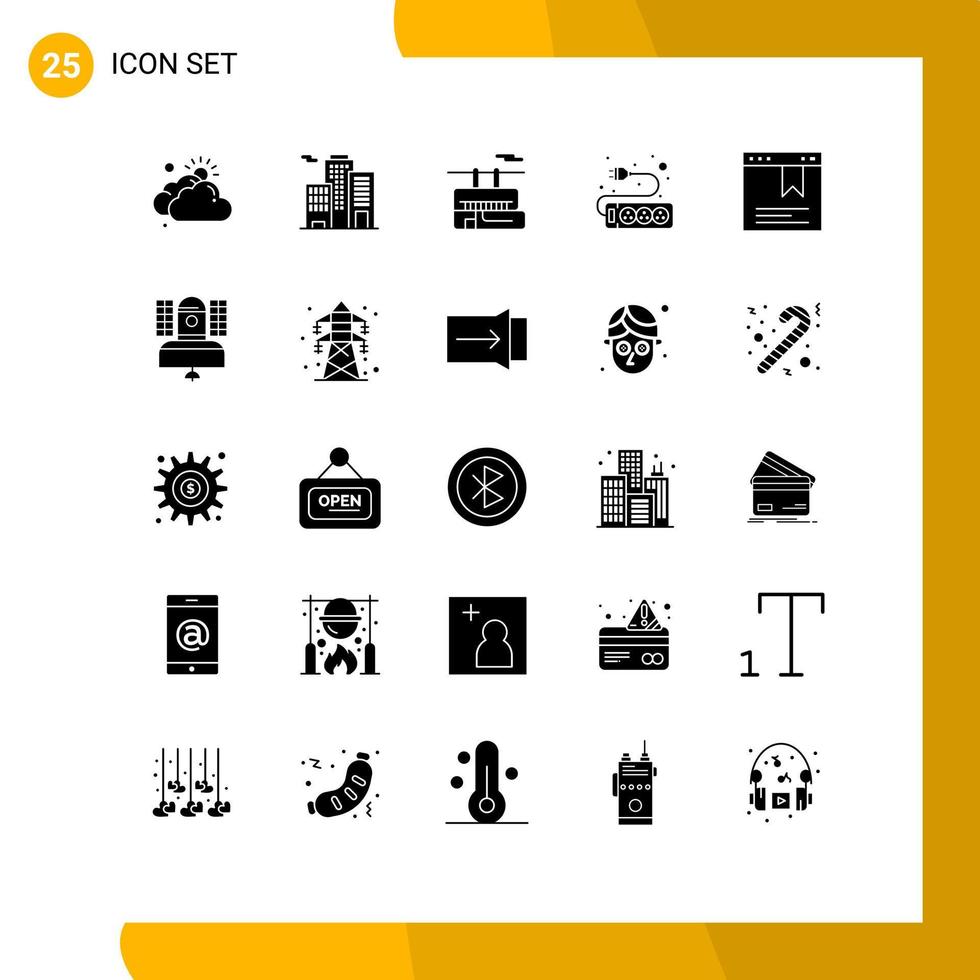 Solid Glyph Pack of 25 Universal Symbols of satellite page tramway bookmark hardware Editable Vector Design Elements