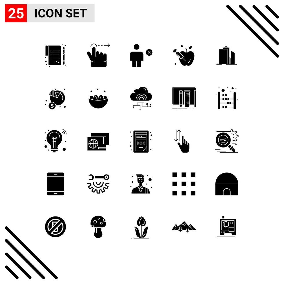Universal Icon Symbols Group of 25 Modern Solid Glyphs of buildings skyscraper body science apple Editable Vector Design Elements