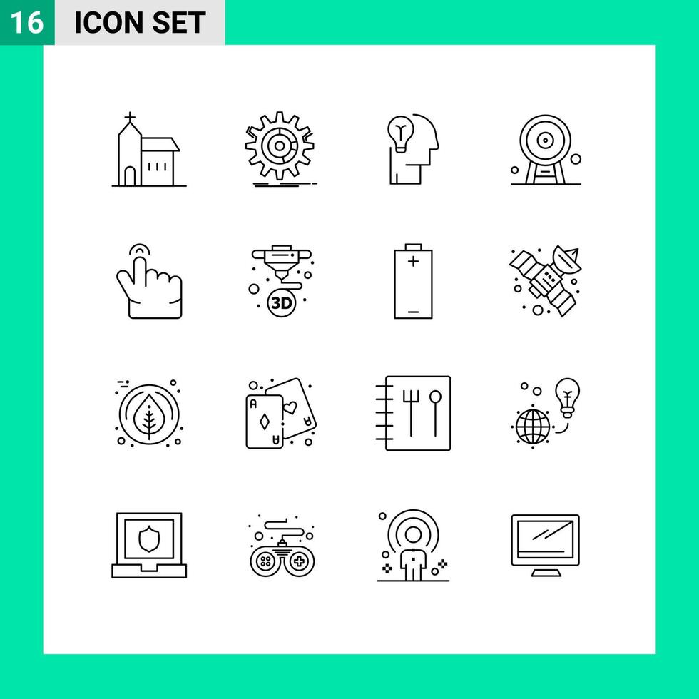 paquete de 16 signos y símbolos de contornos modernos para medios de impresión web, como la solución de proceso de arquitectura de rueda de ferris, elementos de diseño vectorial editables vector