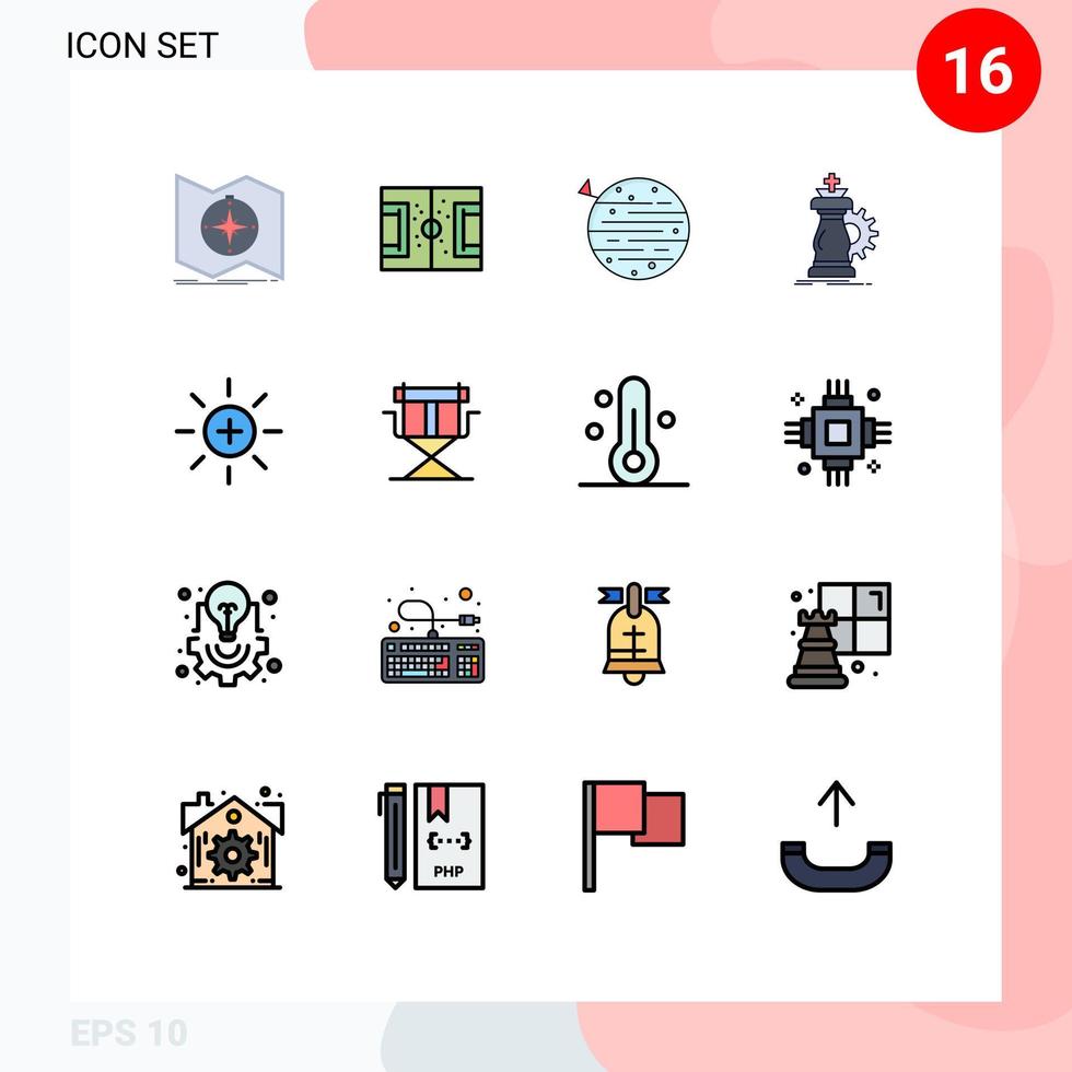 paquete de líneas llenas de color plano de 16 símbolos universales de la estrategia del caballo espacio terrestre elementos de diseño de vectores creativos editables