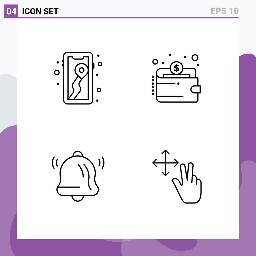 Line Pack of 4 Universal Symbols of mobile communication camping payment finger Editable Vector Design Elements