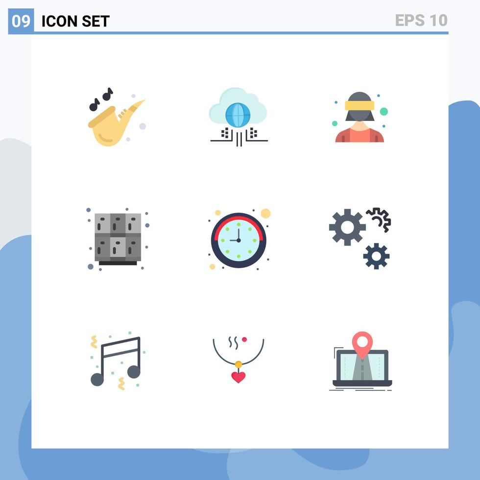 Set of 9 Modern UI Icons Symbols Signs for clock open avatar locker learn Editable Vector Design Elements