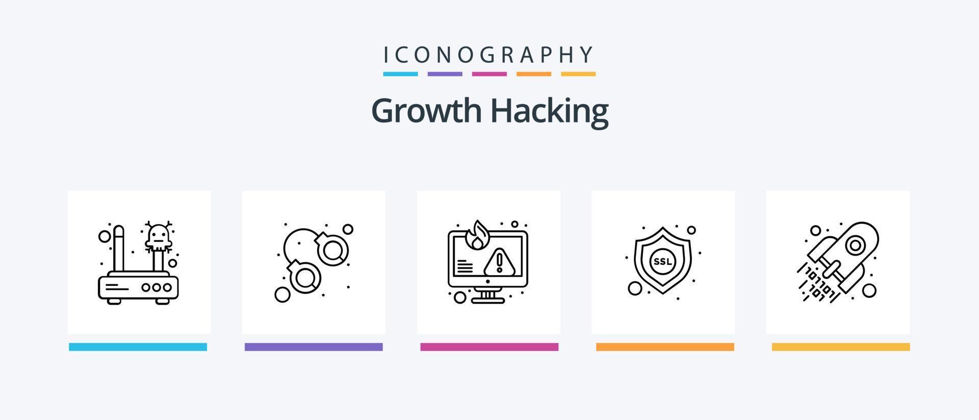 Hacking Line 5 Icon Pack Including error. rocket. lock. decode. jail. Creative Icons Design vector