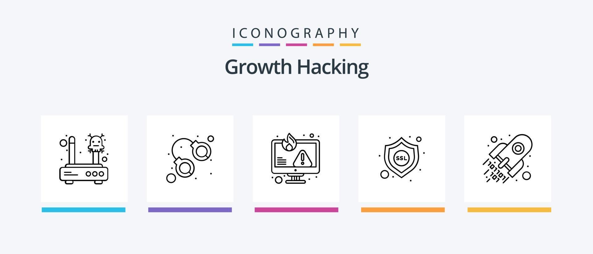 paquete de iconos de hacking line 5 que incluye error. cohete. cerrar. descodificar. celda. diseño de iconos creativos vector