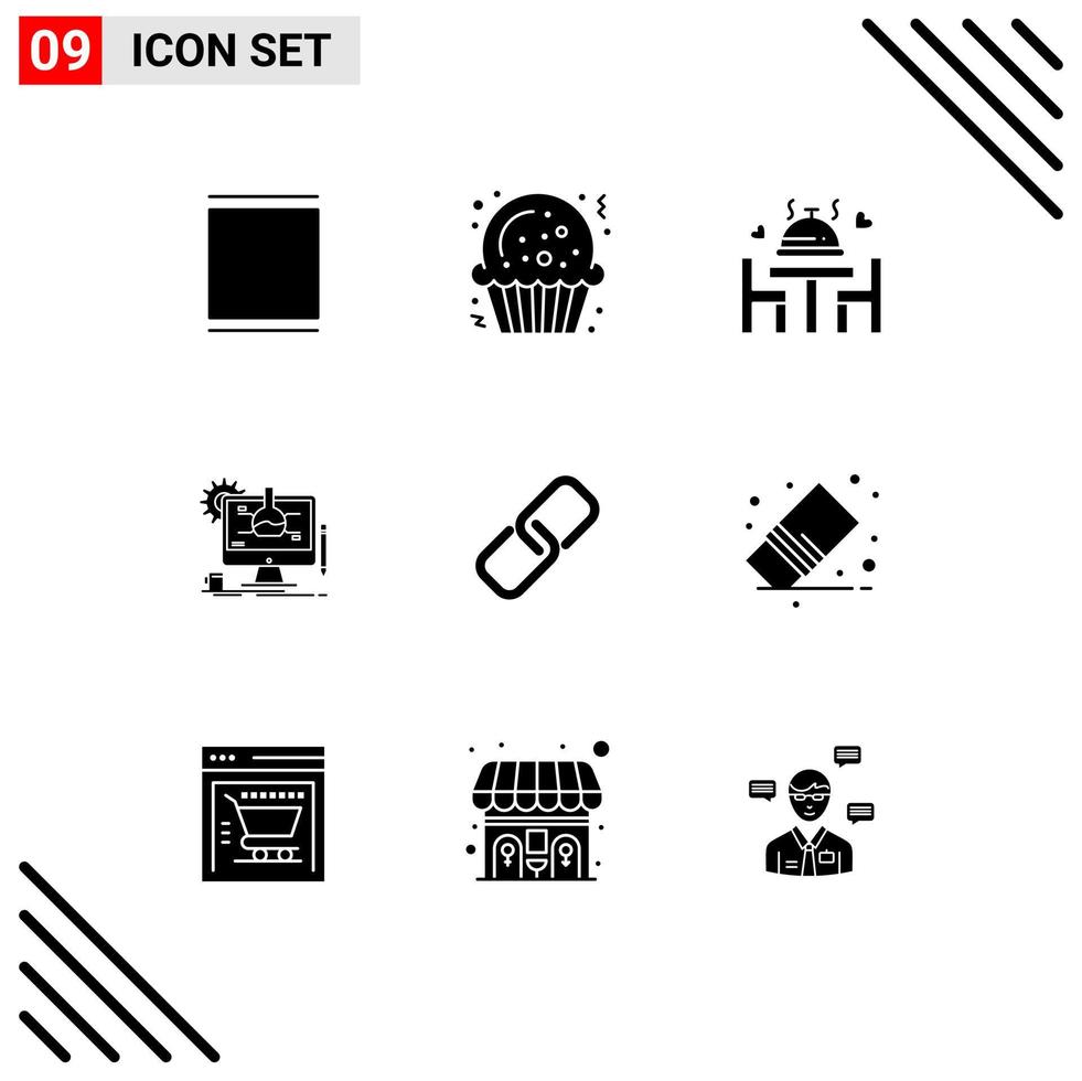 Universal Icon Symbols Group of 9 Modern Solid Glyphs of pin clip love technology experiment Editable Vector Design Elements