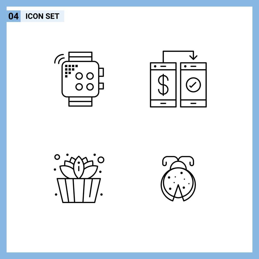 Group of 4 Filledline Flat Colors Signs and Symbols for smart wallet hand cashless sauna Editable Vector Design Elements
