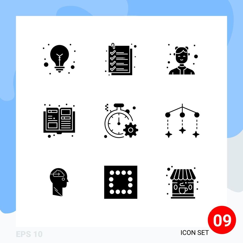 9 Universal Solid Glyph Signs Symbols of fast business catering magazine catalogue Editable Vector Design Elements