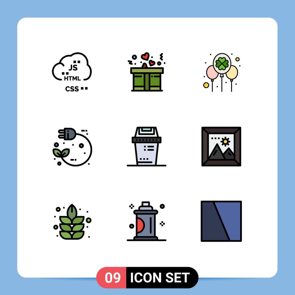 9 Universal Filledline Flat Color Signs Symbols of pull plug balloon electric irish Editable Vector Design Elements