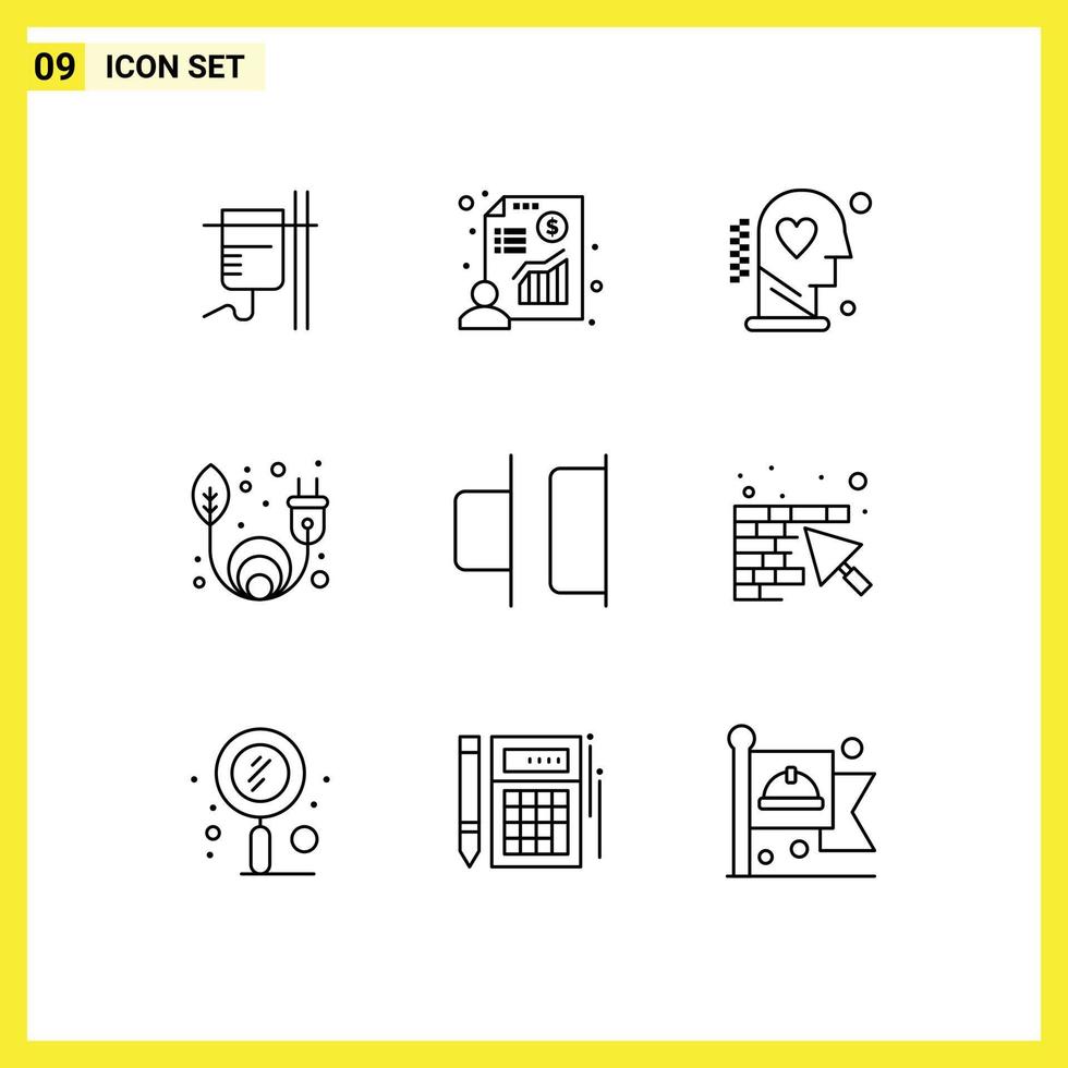 9 Universal Outlines Set for Web and Mobile Applications horizontal renewable brain green energy wellness Editable Vector Design Elements