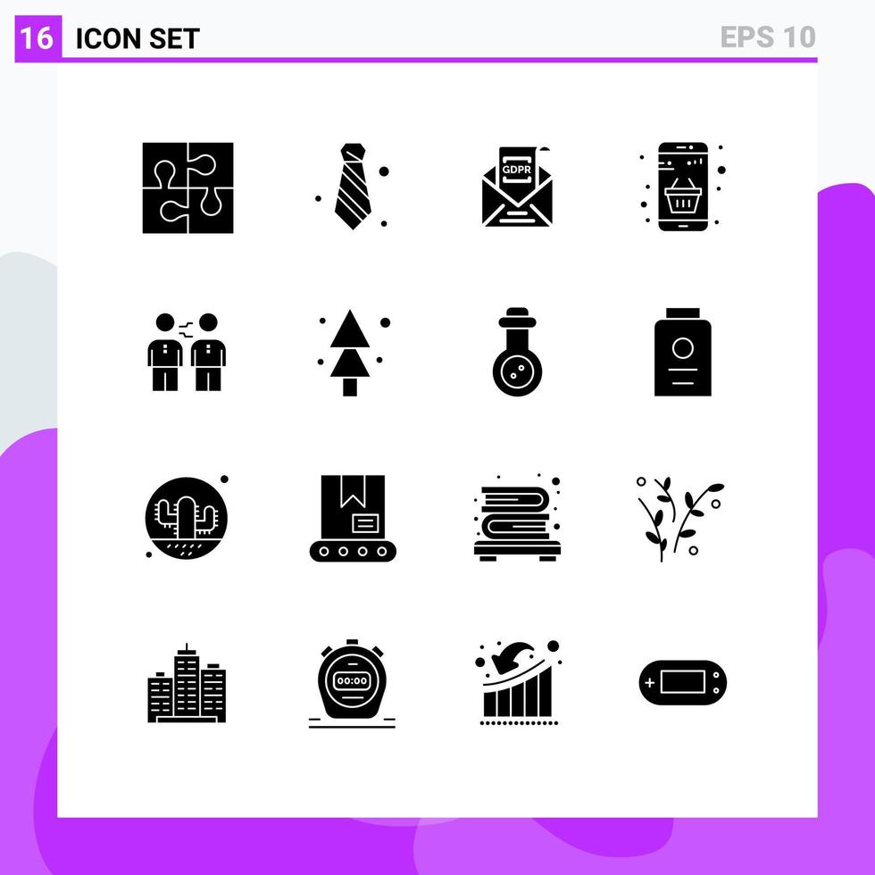 Group of 16 Modern Solid Glyphs Set for money buy tie basket gdpr Editable Vector Design Elements