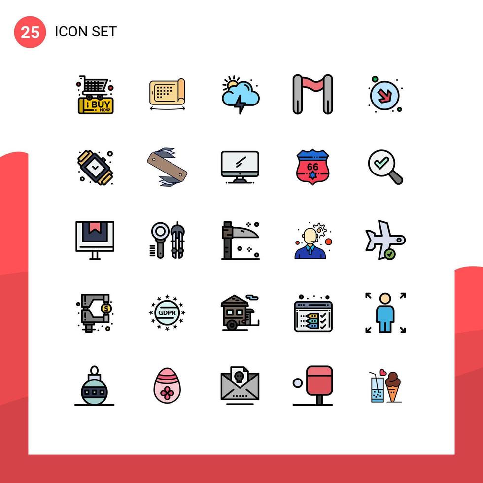 Filled line Flat Color Pack of 25 Universal Symbols of accessorize down storm arrow sport Editable Vector Design Elements
