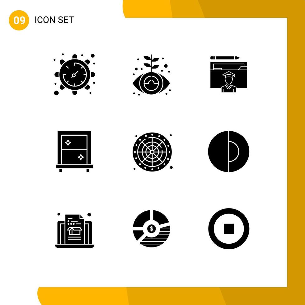 Set of 9 Vector Solid Glyphs on Grid for wheel mirror avatar dressing scholar Editable Vector Design Elements