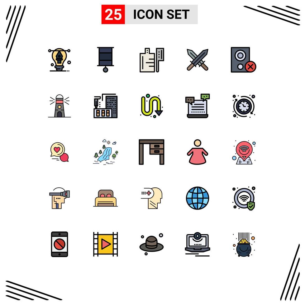 Group of 25 Modern Filled line Flat Colors Set for hardware devices food computers ireland Editable Vector Design Elements