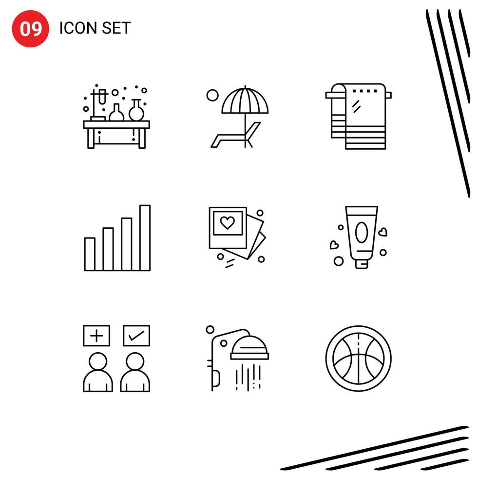 Modern Set of 9 Outlines Pictograph of user interface enjoy analytic towel Editable Vector Design Elements