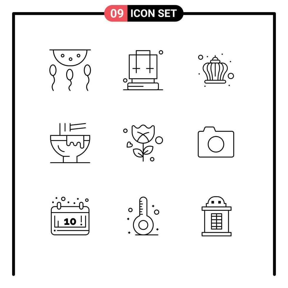 9 User Interface Outline Pack of modern Signs and Symbols of kitchen fast food travel drink day Editable Vector Design Elements