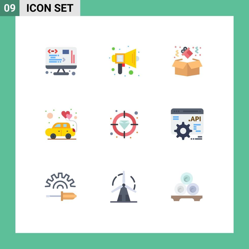 Set of 9 Modern UI Icons Symbols Signs for finance romance speaker love car Editable Vector Design Elements