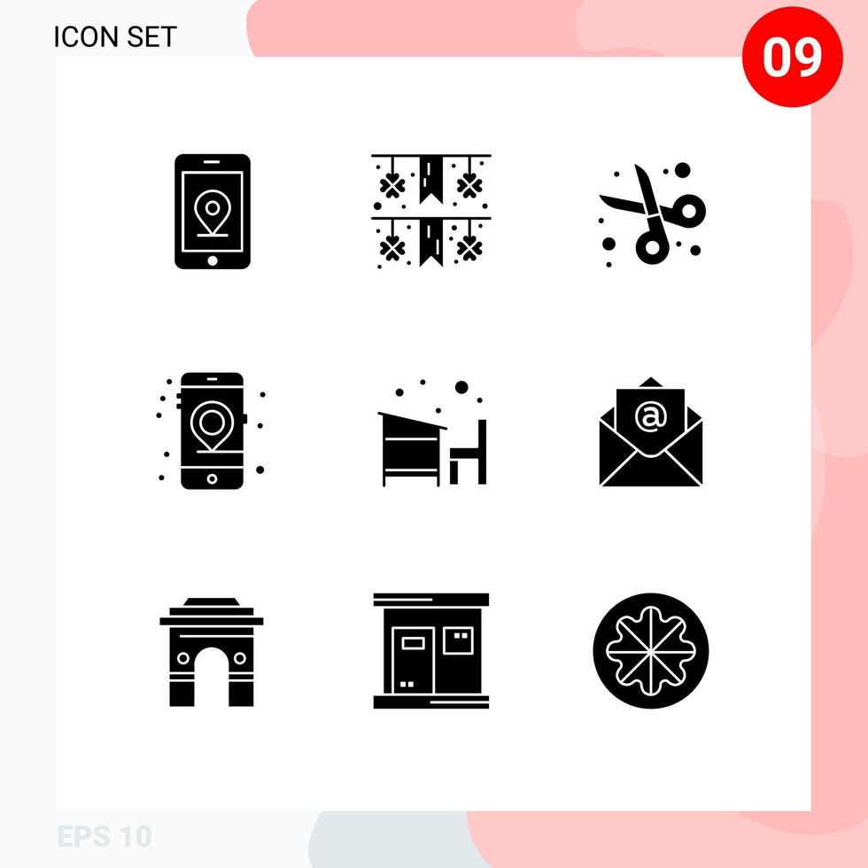 9 Universal Solid Glyphs Set for Web and Mobile Applications education chair education seo location Editable Vector Design Elements