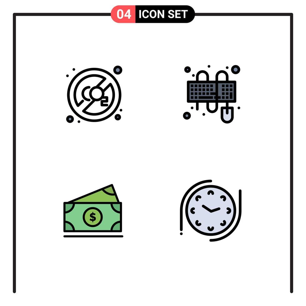 Group of 4 Filledline Flat Colors Signs and Symbols for co money disable keyboard usa Editable Vector Design Elements
