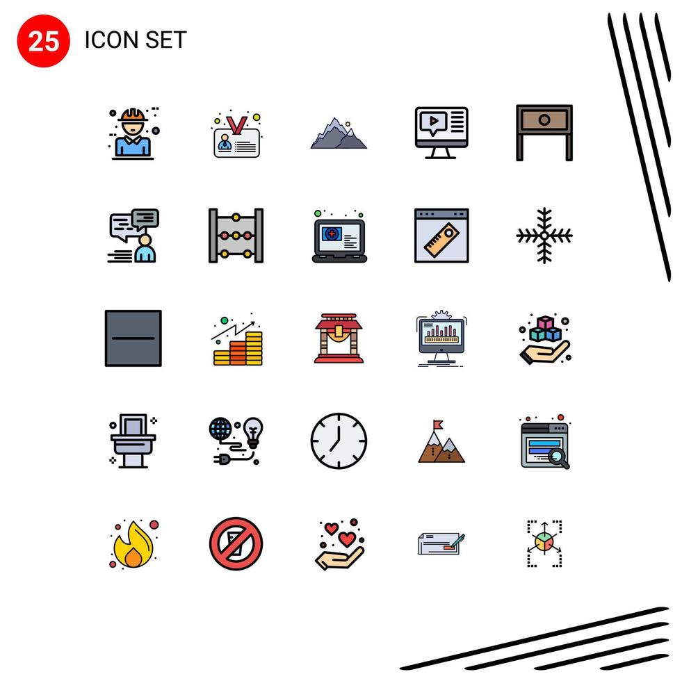 Editable Vector Line Pack of 25 Simple Filled line Flat Colors of education play user computer nature Editable Vector Design Elements