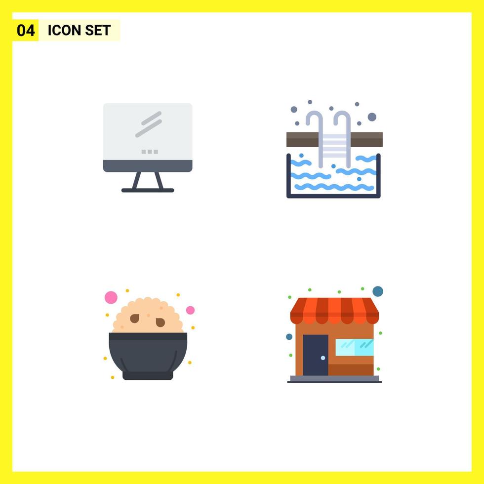 Flat Icon Pack of 4 Universal Symbols of computer food imac stairs day Editable Vector Design Elements