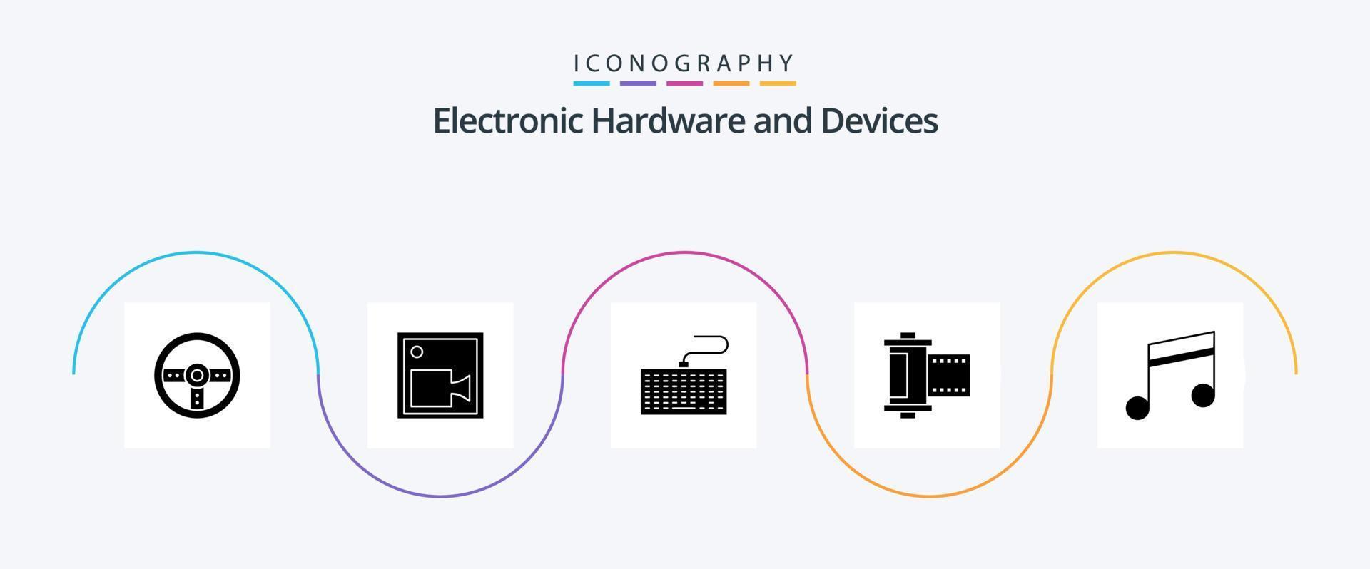 Devices Glyph 5 Icon Pack Including media. roll. hardware. photo. camera vector