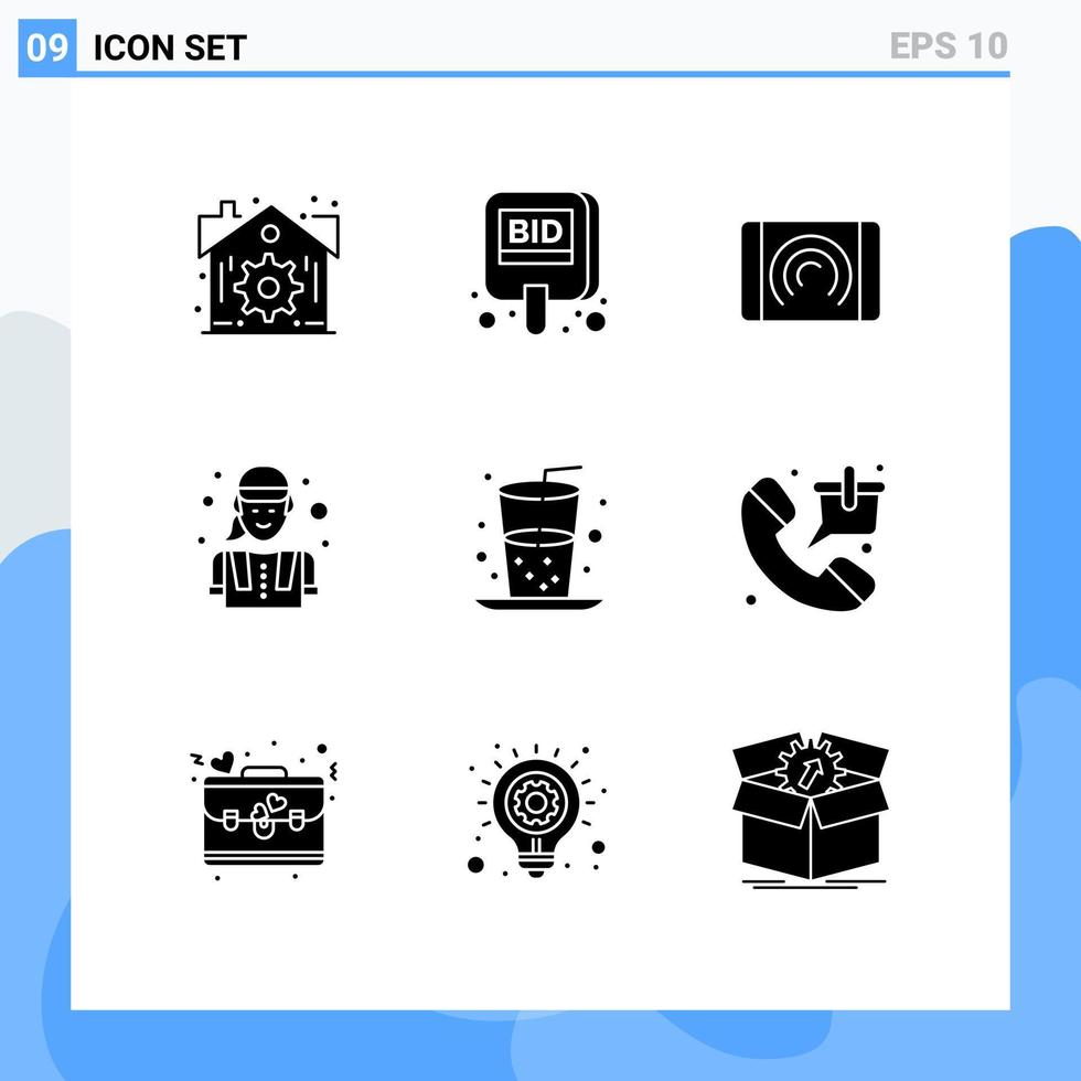 Solid Glyph Pack of 9 Universal Symbols of drink worker interaction labour construction worker Editable Vector Design Elements