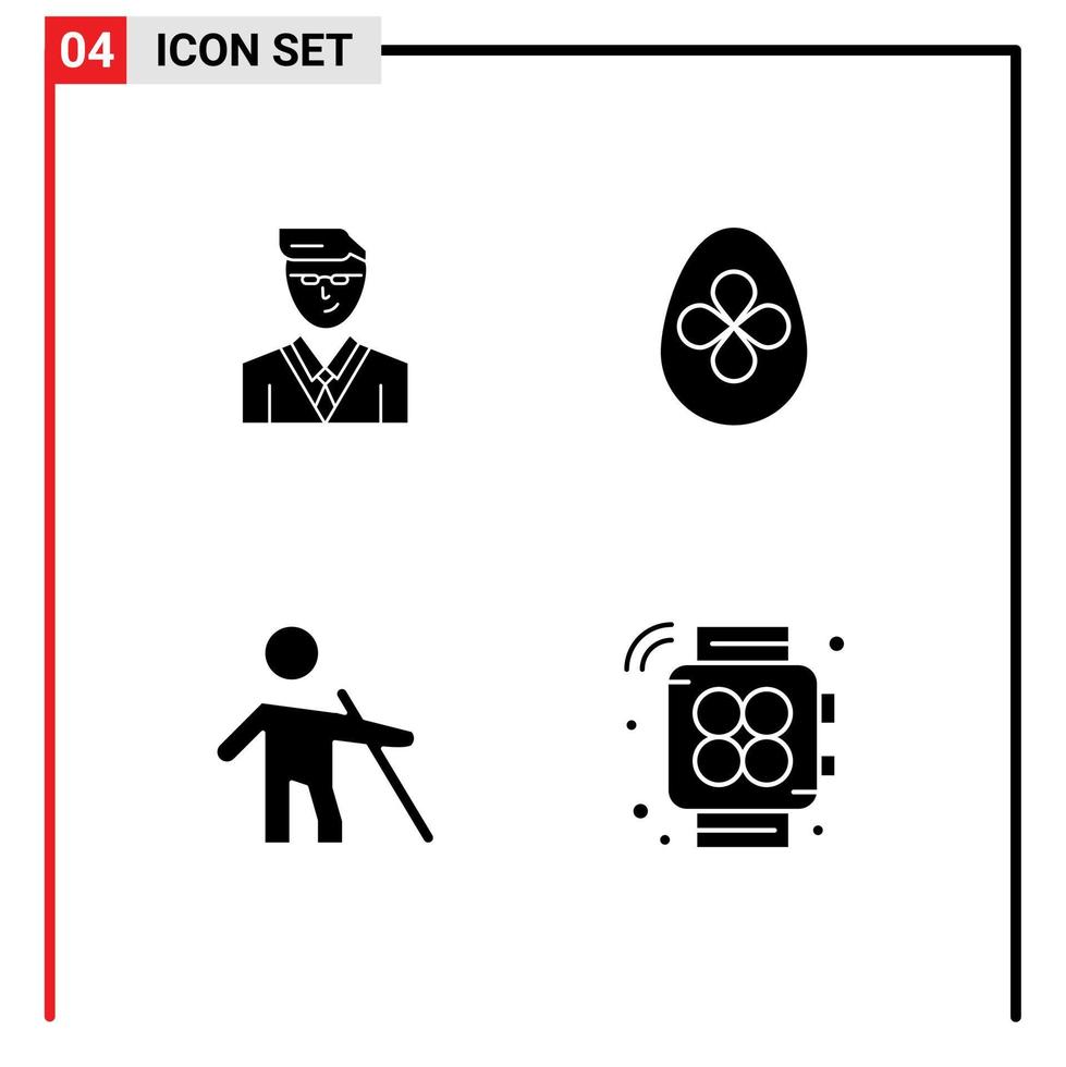 Set of 4 Commercial Solid Glyphs pack for man old student easter egg stick Editable Vector Design Elements