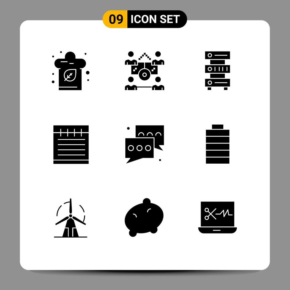 Set of 9 Commercial Solid Glyphs pack for chat school data study education storage Editable Vector Design Elements