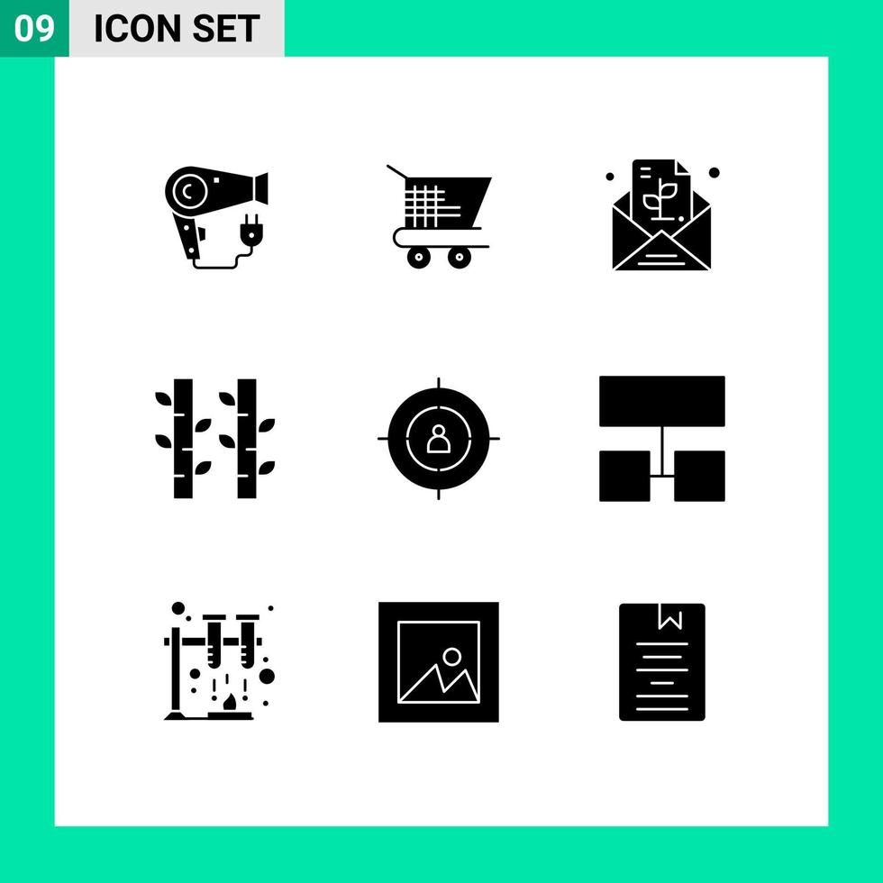 9 iconos creativos signos y símbolos modernos de marketing audiencia nota planta china elementos de diseño vectorial editables vector