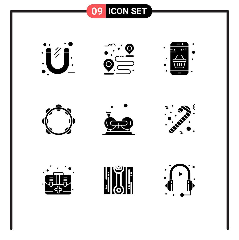 Group of 9 Solid Glyphs Signs and Symbols for sound instrument path audio money Editable Vector Design Elements