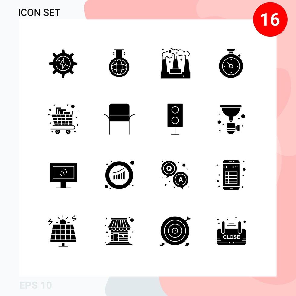 16 Creative Icons Modern Signs and Symbols of full hotel factory time compass Editable Vector Design Elements