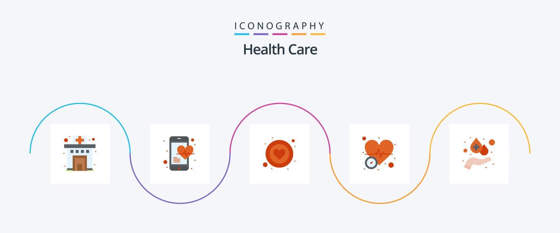 Health Care Flat 5 Icon Pack Including care. care. pressure. blood vector