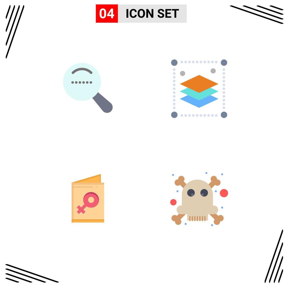 User Interface Pack of 4 Basic Flat Icons of magnifier symbol copy layers misc dangerous Editable Vector Design Elements