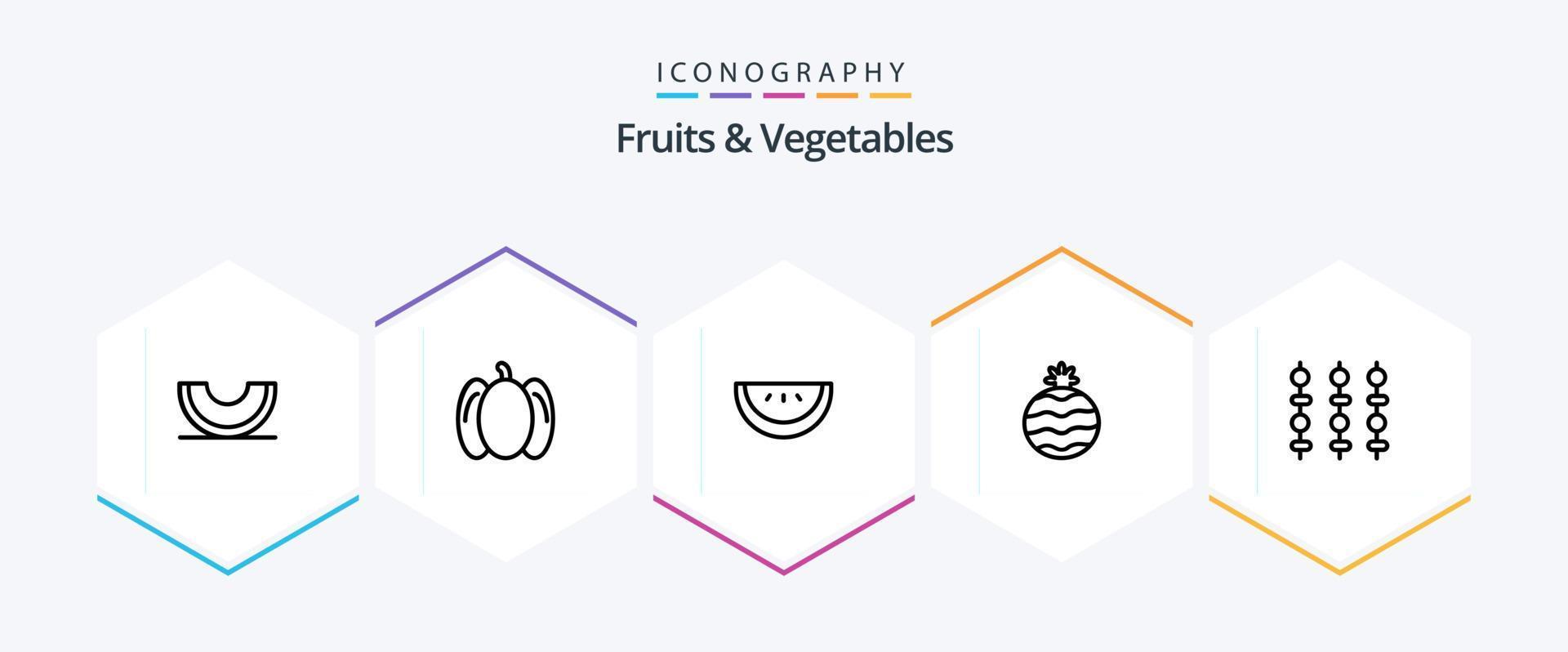 paquete de iconos de 25 líneas de frutas y verduras que incluye . vegetales. rodaja. carne. parrilla vector