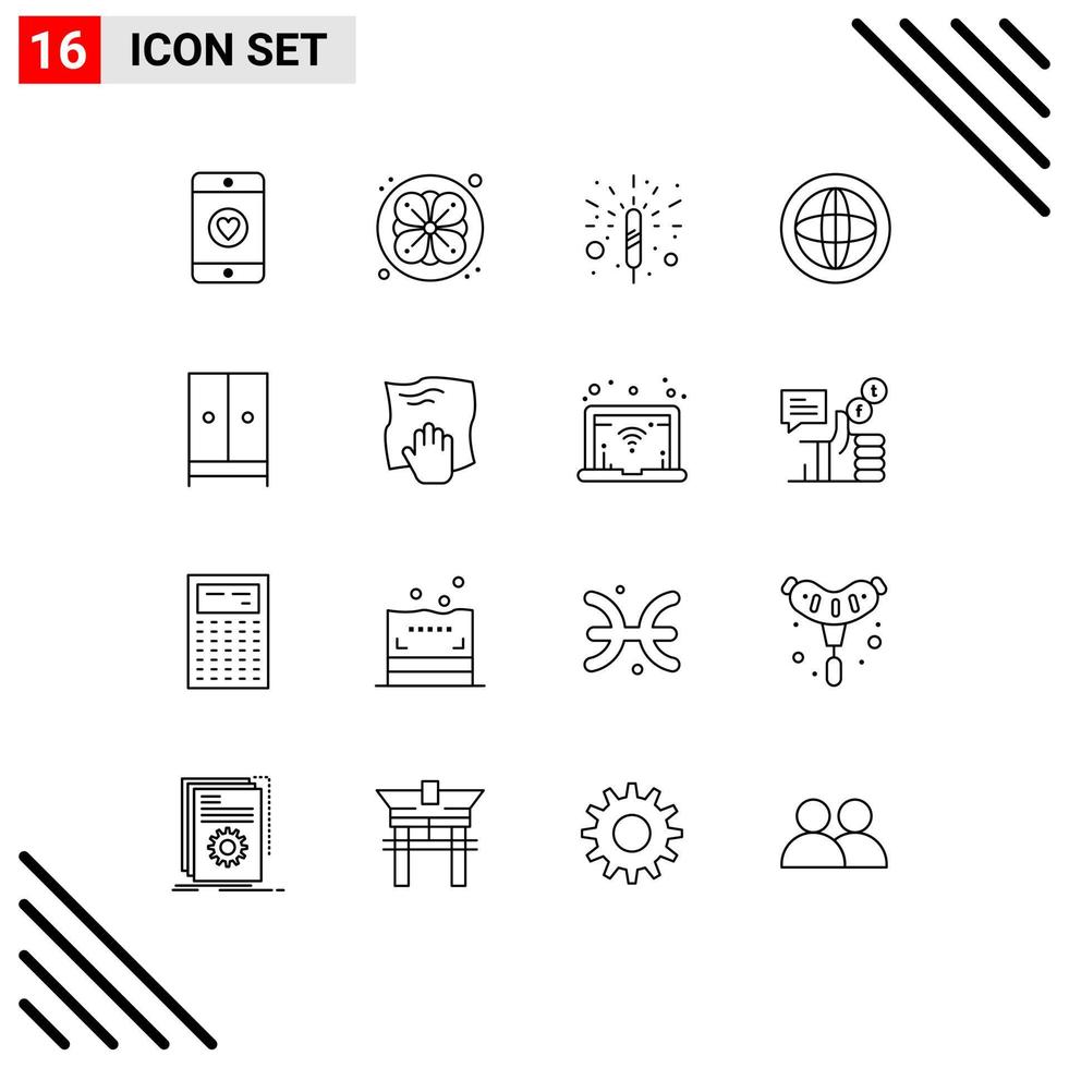 Group of 16 Outlines Signs and Symbols for home closet spark appliances help Editable Vector Design Elements